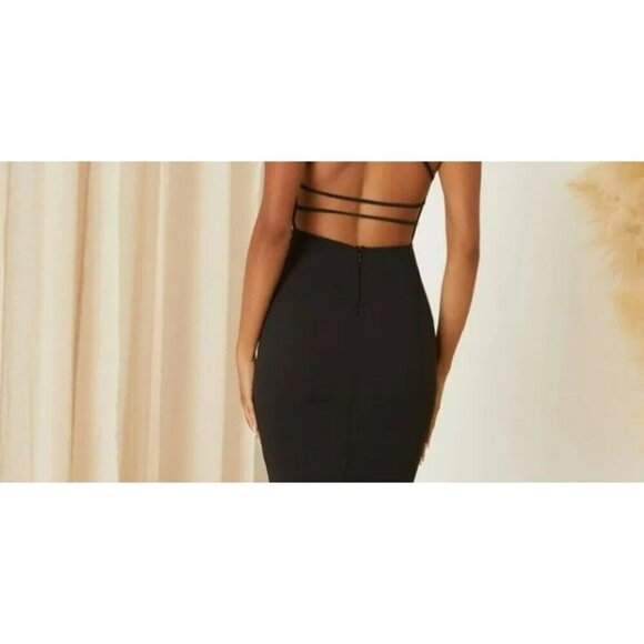 Lulus Little Black Dress‎ V Neck Back Cross Straps Bodycon Large - Picture 10 of 15